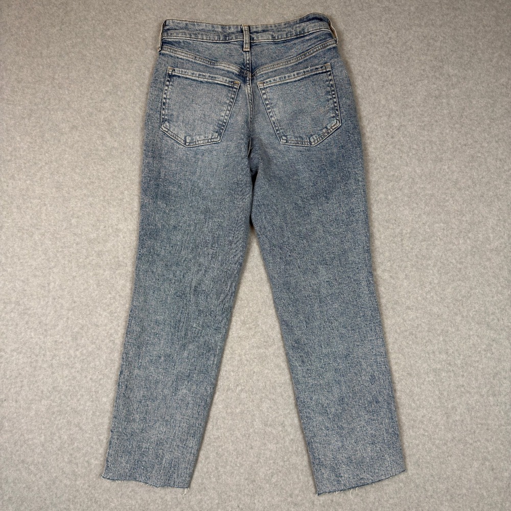 Old Navy OG Straight High Rise Jeans Womens 0 Light Wash Distressed Raw Hem - Picture 7 of 8